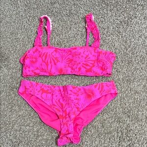 Raisins Orange and Pink Two Piece Cheeky Floral Tropical Bikini Set Size Large